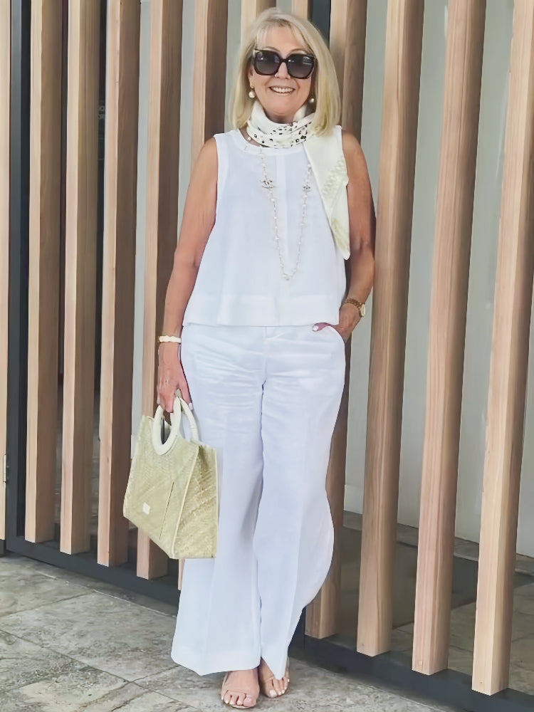Trinidad™ | White Two-Piece Top and Wide Pants