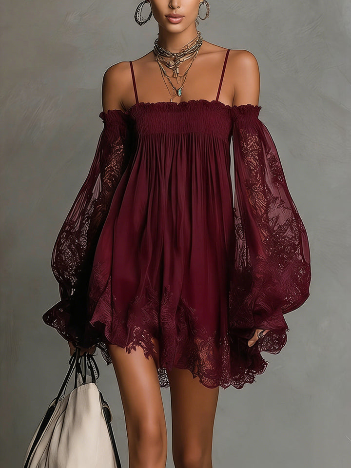 Nea - Mini Dress with Bare Shoulders and Lace