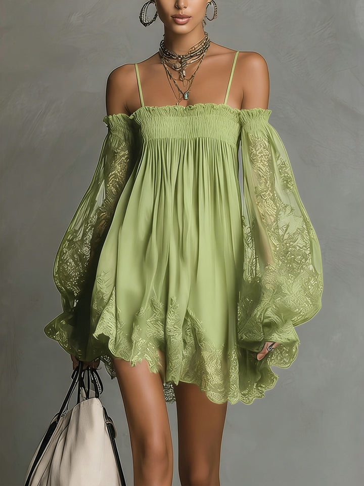 Nea - Mini Dress with Bare Shoulders and Lace
