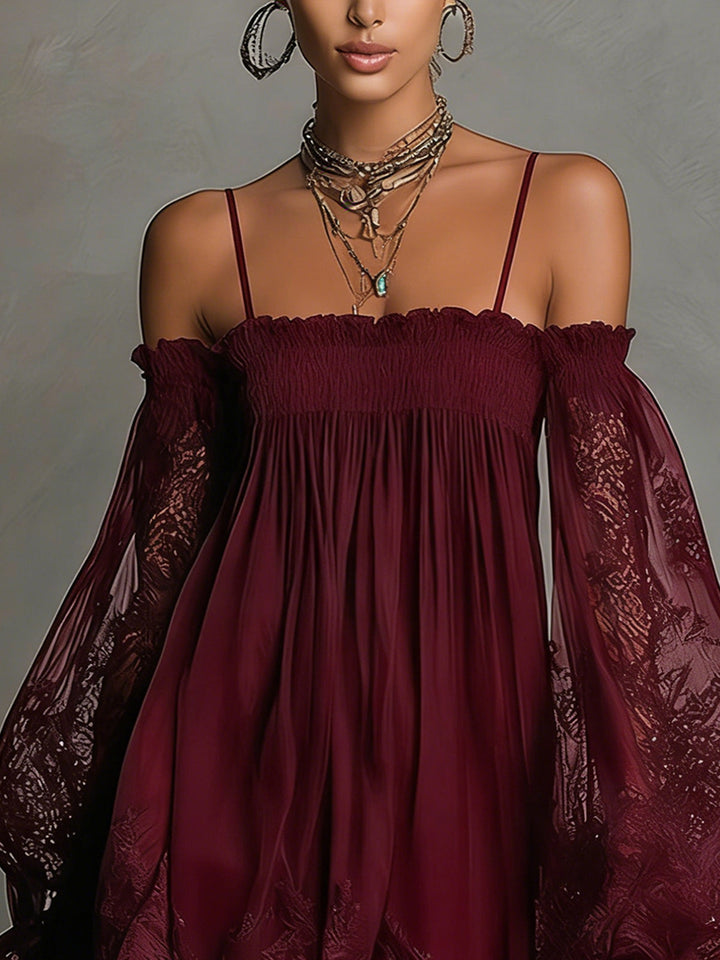 Nea - Mini Dress with Bare Shoulders and Lace