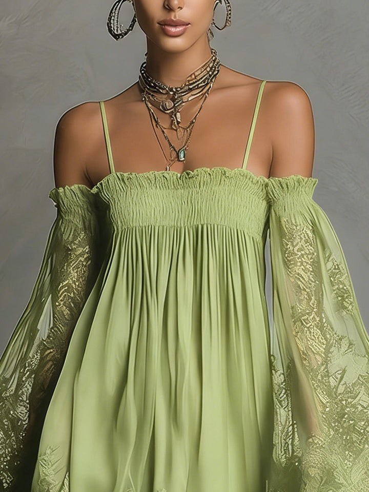 Nea - Mini Dress with Bare Shoulders and Lace