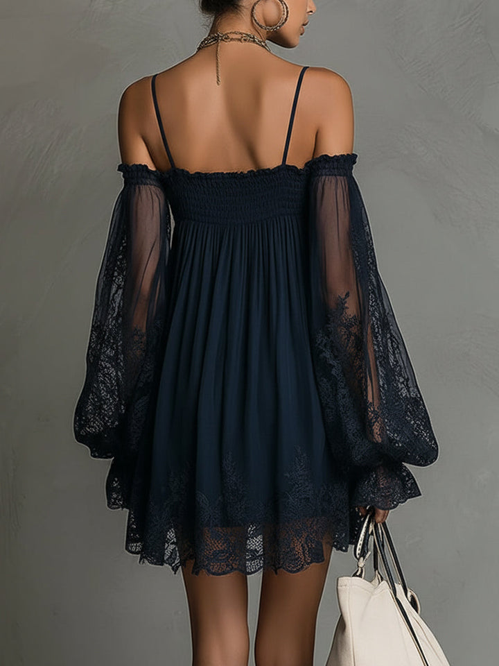 Nea - Mini Dress with Bare Shoulders and Lace