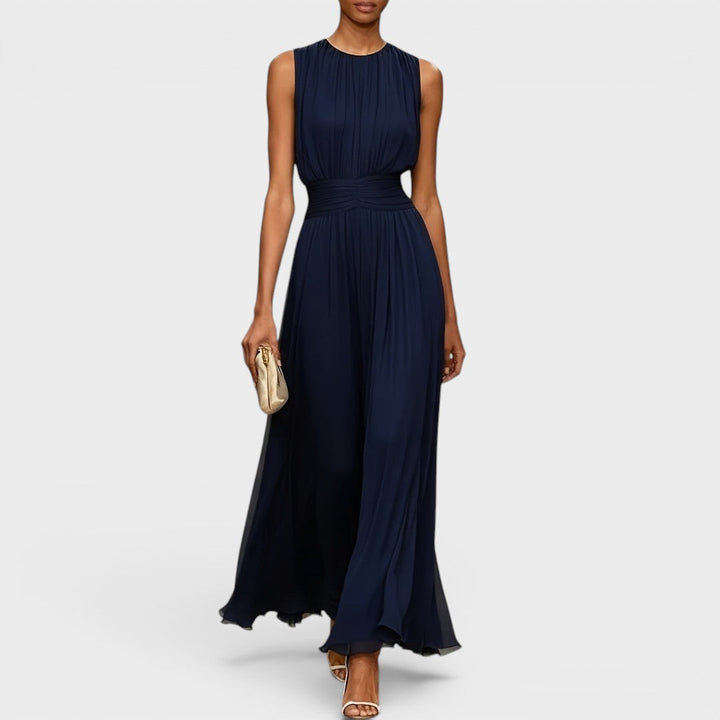 Maelle Chiffon Dress with Draped Waist and Fluid Elegance