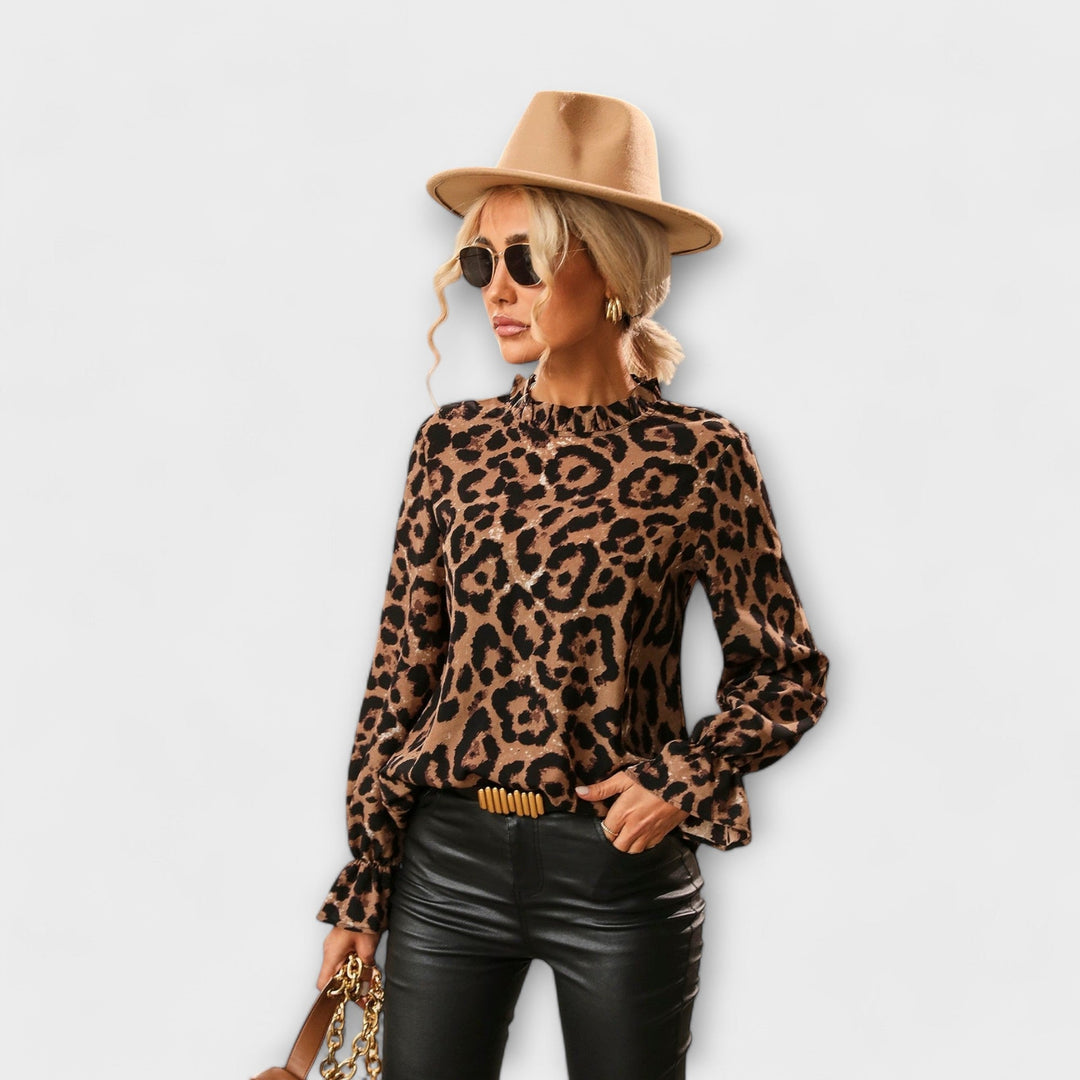 Kayla - Leopard Print Blouse with Folded Collar