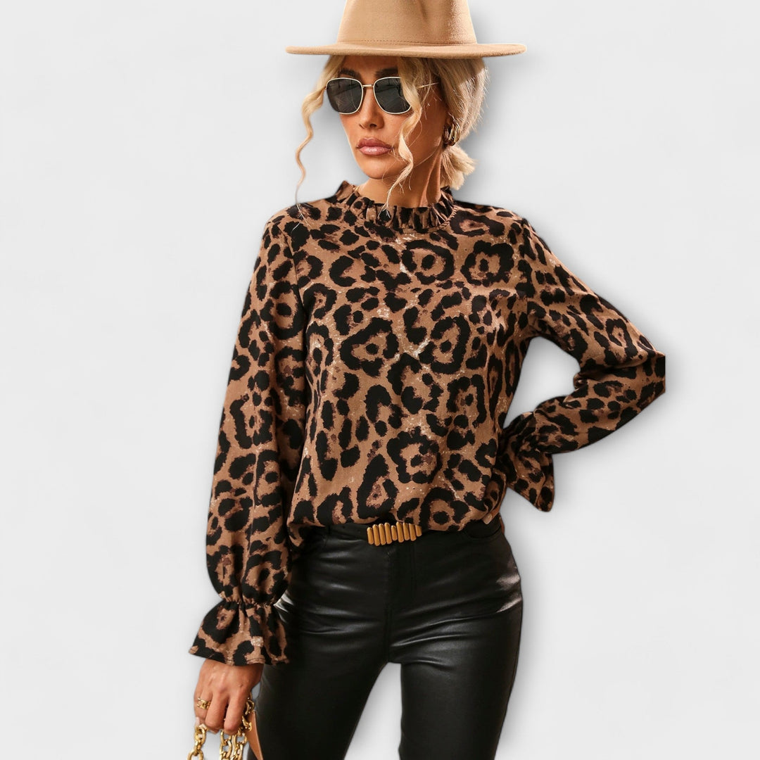 Kayla - Leopard Print Blouse with Folded Collar