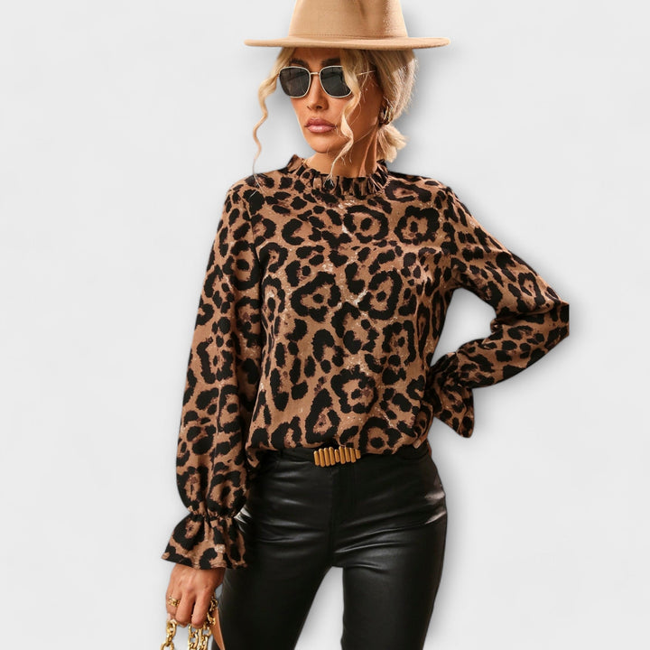 Kayla - Leopard Print Blouse with Folded Collar