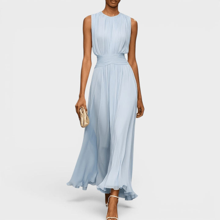 Maelle Chiffon Dress with Draped Waist and Fluid Elegance