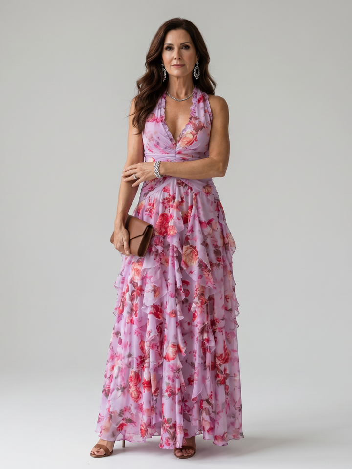Nori Floral Maxi Dress with Ruched Bodice
