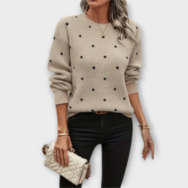 Ava – Long-Sleeve Knitted Sweater with Dots Pattern