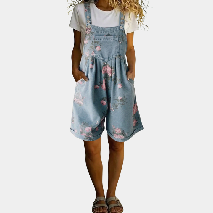 Judy | Vintage-Wash Floral Denim Overalls in Soft Cotton