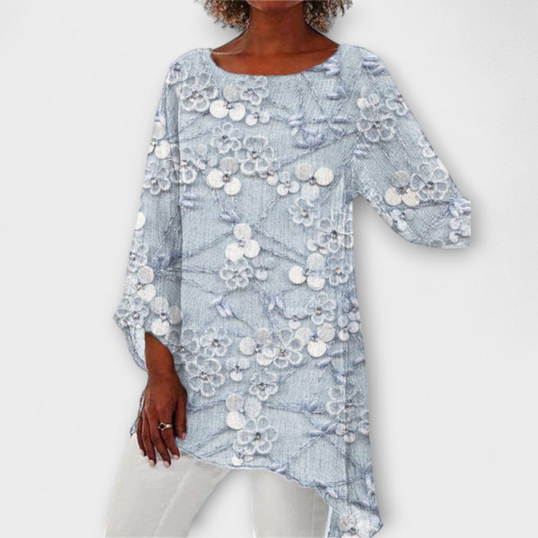 Harper - Floral Blouse with Floral Print and Crystal Accents