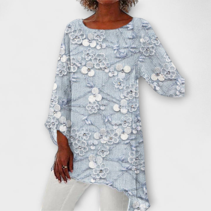 Harper - Floral Blouse with Floral Print and Crystal Accents