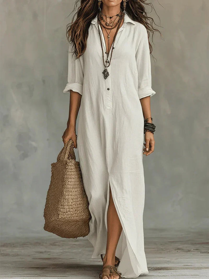 Anni – Loose Black Maxi Dress with Buttons