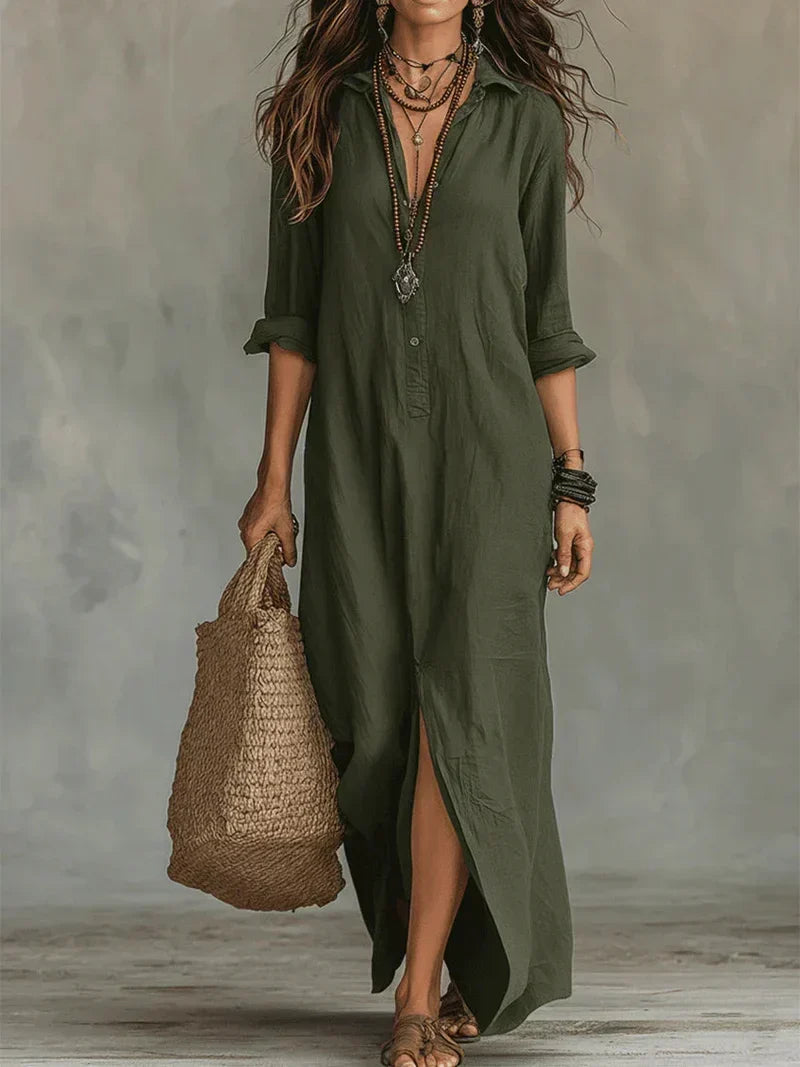 Anni – Loose Black Maxi Dress with Buttons