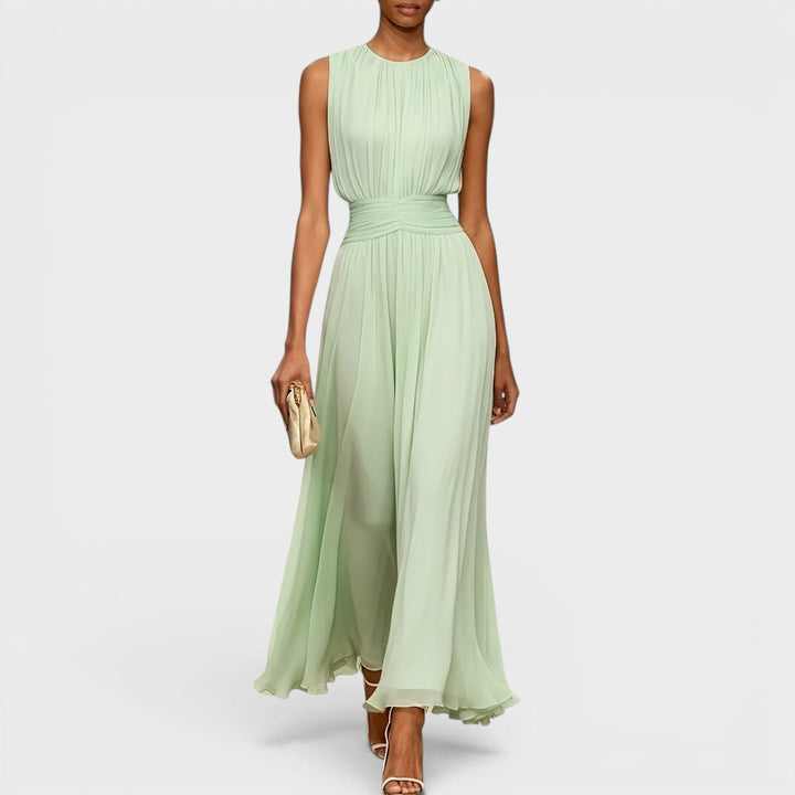 Maelle Chiffon Dress with Draped Waist and Fluid Elegance