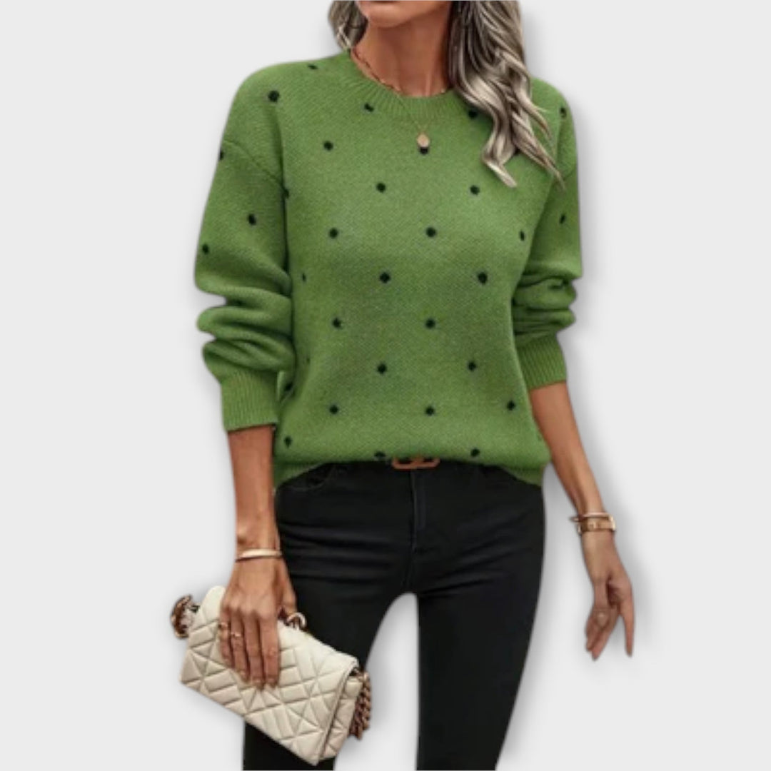 Ava – Long-Sleeve Knitted Sweater with Dots Pattern