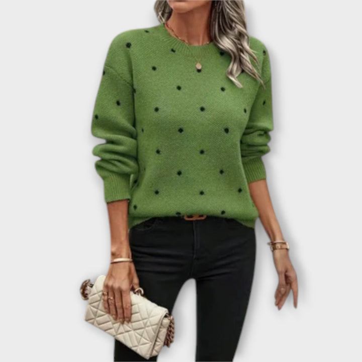 Ava – Long-Sleeve Knitted Sweater with Dots Pattern