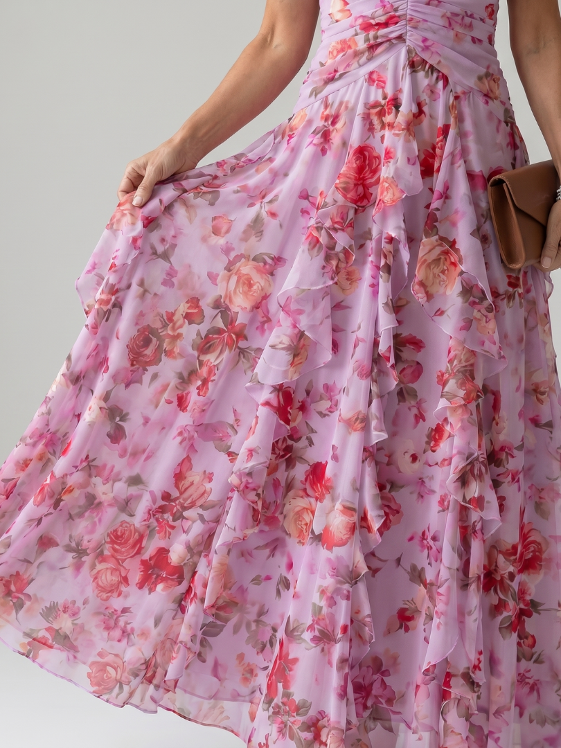Nori Floral Maxi Dress with Ruched Bodice