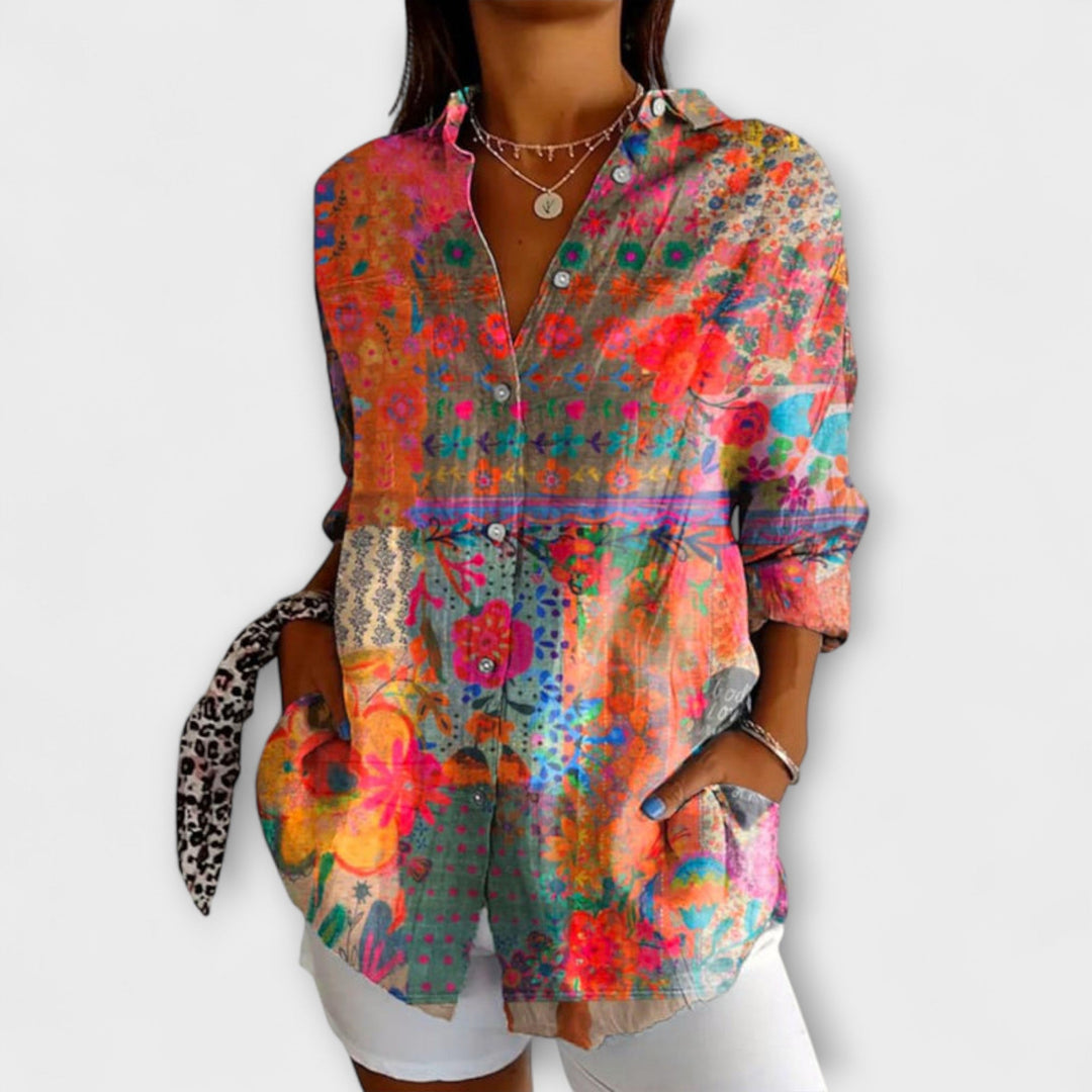 Women's Floral Pattern Long-Sleeve Blouse