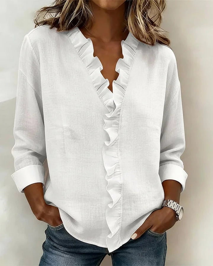 Indie | Gathered Blouse, V-Neck and Long Sleeves