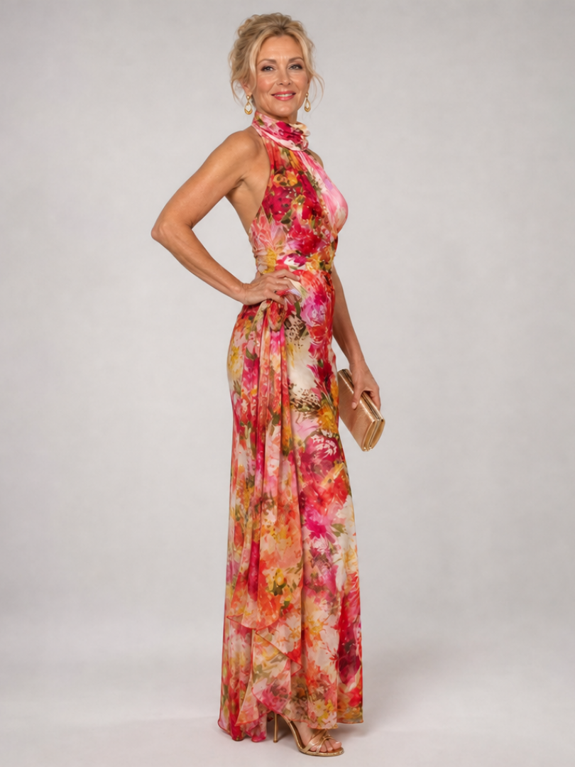 Elisabetta Floral Maxi Dress with Halter Neckline