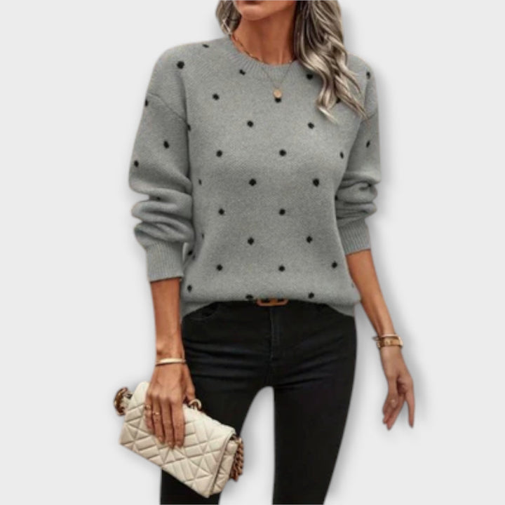 Ava – Long-Sleeve Knitted Sweater with Dots Pattern