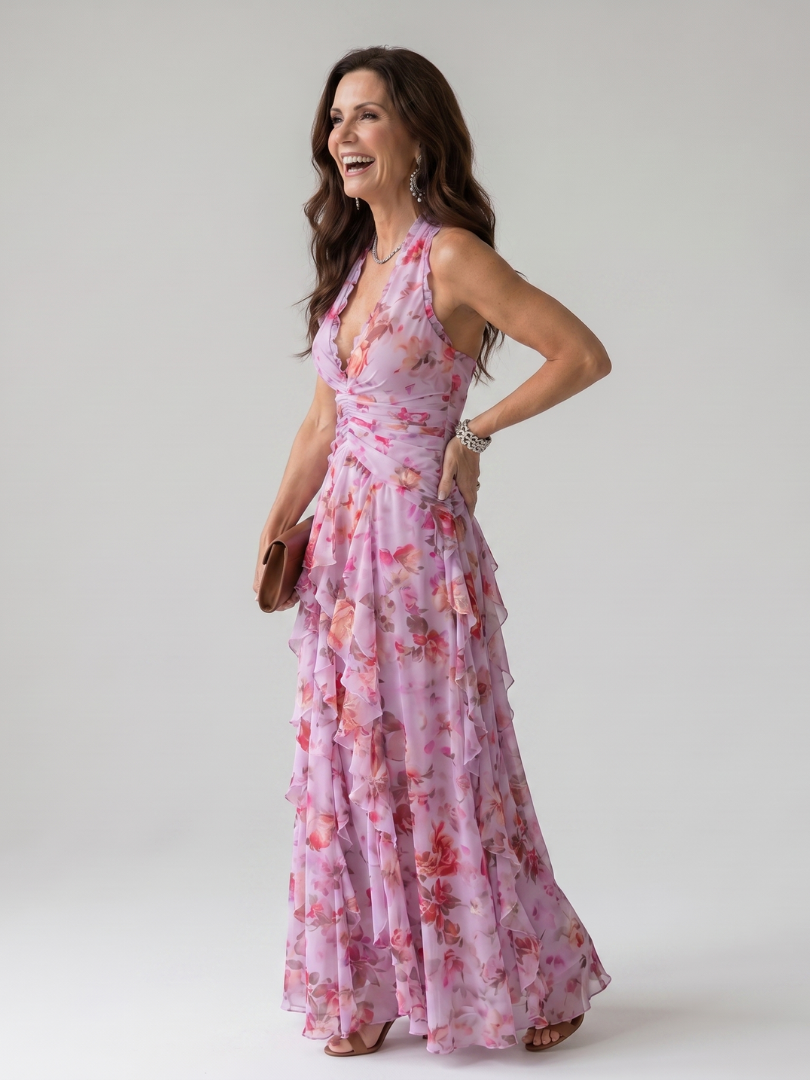 Nori Floral Maxi Dress with Ruched Bodice