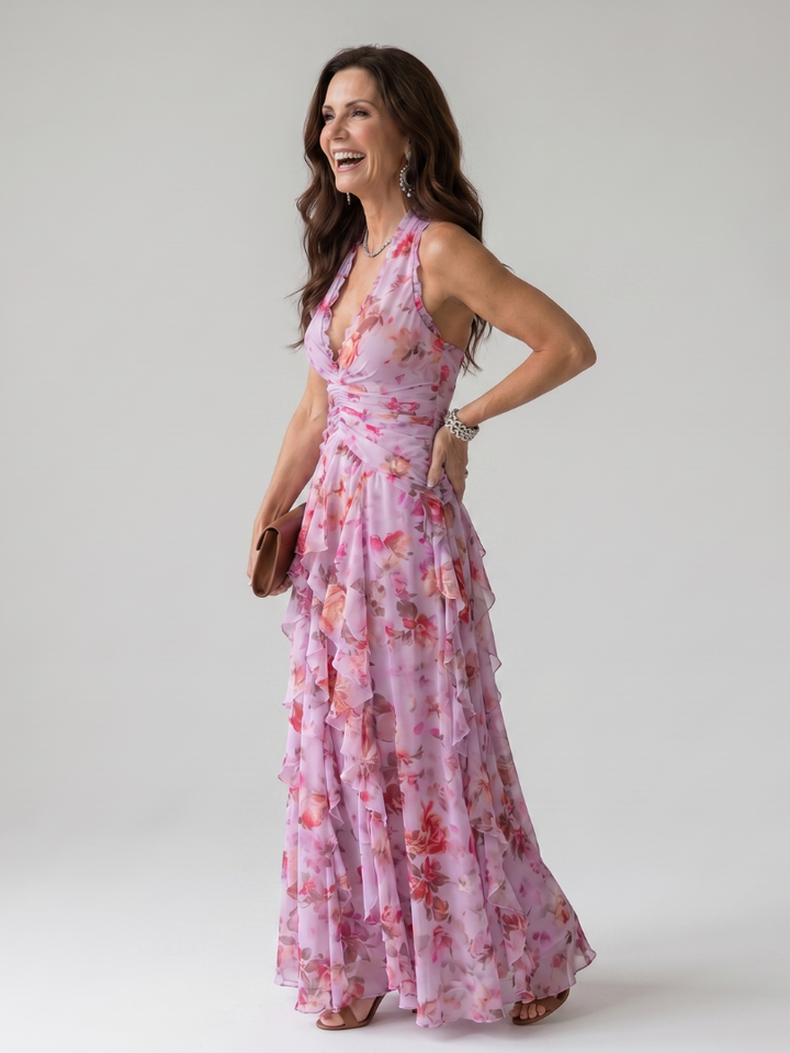 Nori Floral Maxi Dress with Ruched Bodice