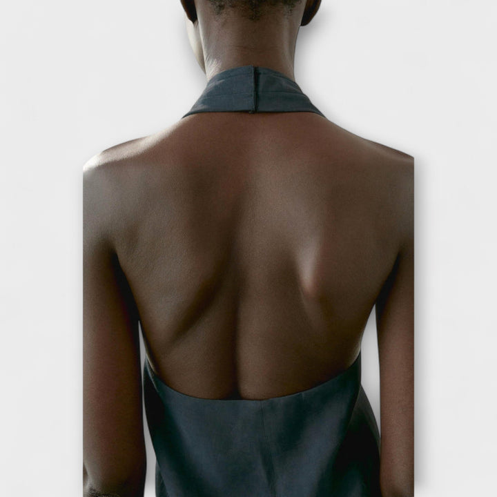 Leah - Blue Halterneck Top with Open Back