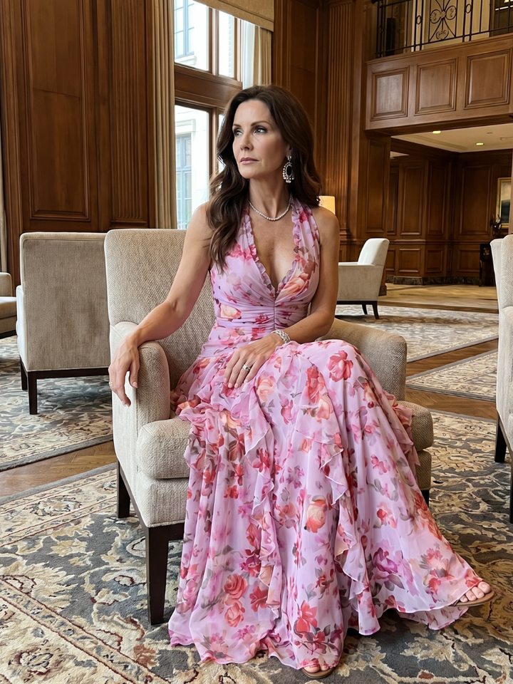 Nori Floral Maxi Dress with Ruched Bodice