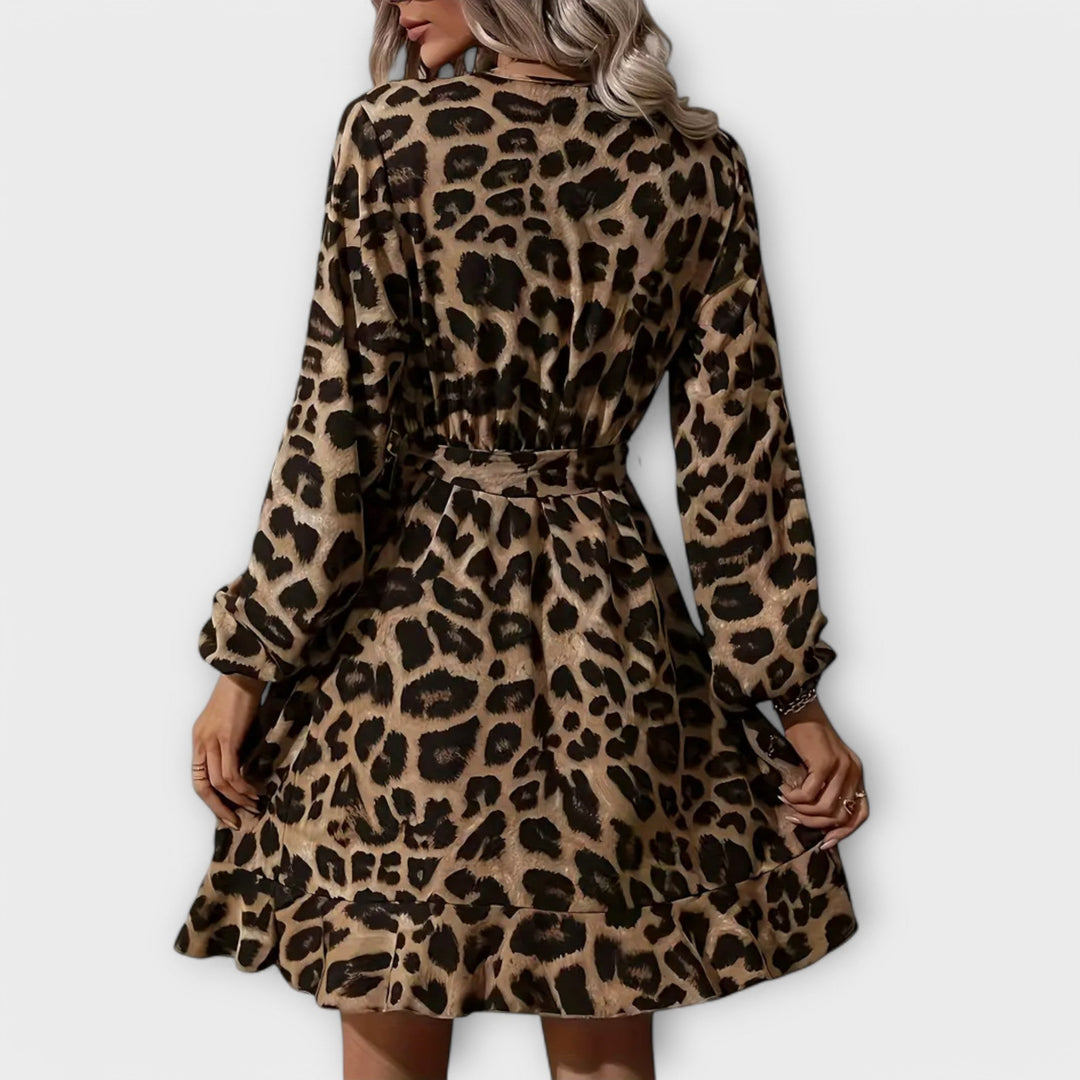 Vany | Elegant Leopard Print Dress with V-Neck