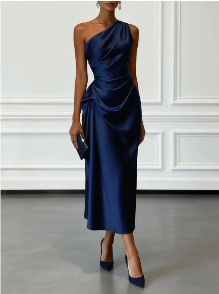 Lumière Asymmetric Dress with Satin Shine