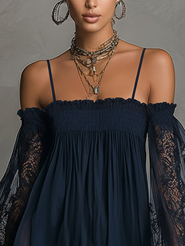 Nea - Mini Dress with Bare Shoulders and Lace