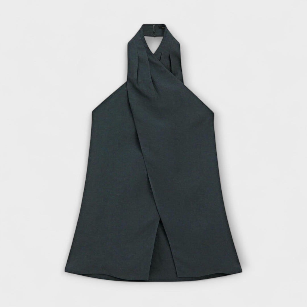 Leah - Blue Halterneck Top with Open Back