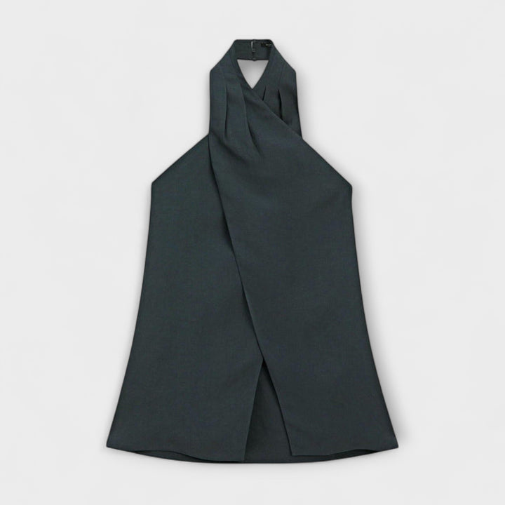Leah - Blue Halterneck Top with Open Back