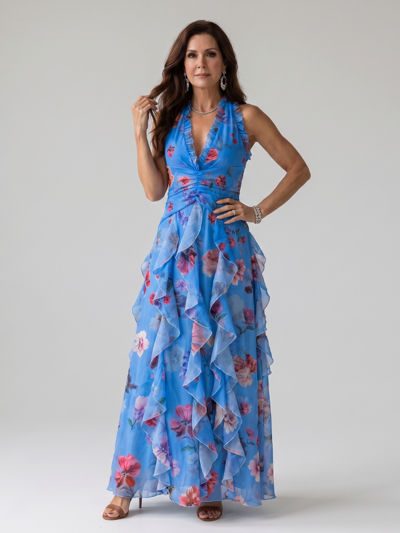 Nori Floral Maxi Dress with Ruched Bodice