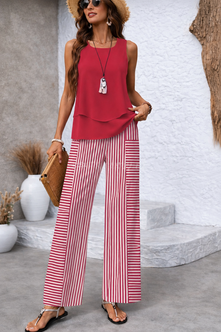 Ramona™ | Pink Combination Sleeveless Top and Striped Pants