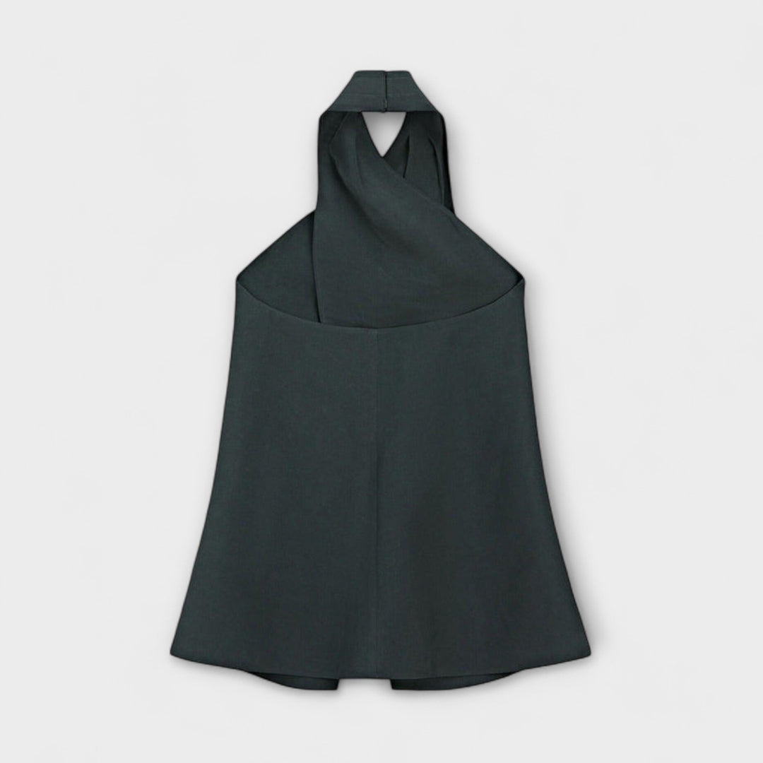 Leah - Blue Halterneck Top with Open Back