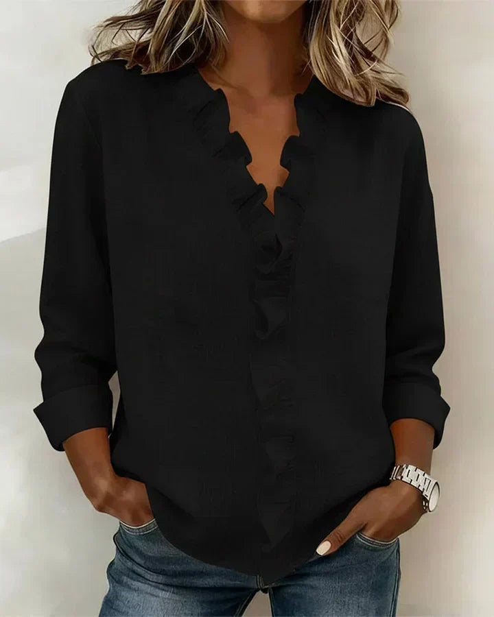 Indie | Gathered Blouse, V-Neck and Long Sleeves