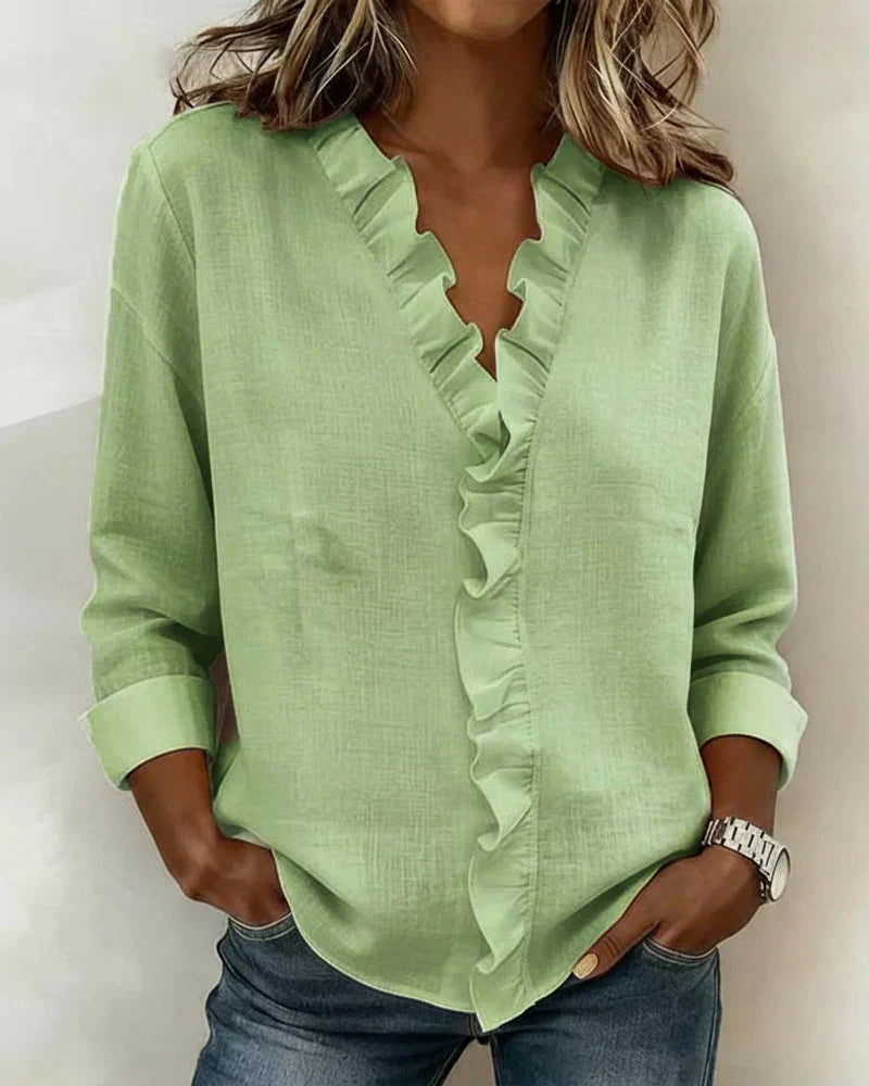 Indie | Gathered Blouse, V-Neck and Long Sleeves