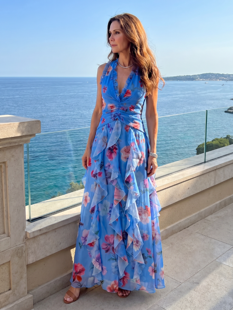 Nori Floral Maxi Dress with Ruched Bodice