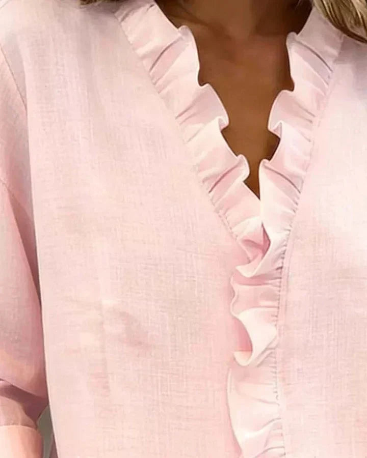 Indie | Gathered Blouse, V-Neck and Long Sleeves