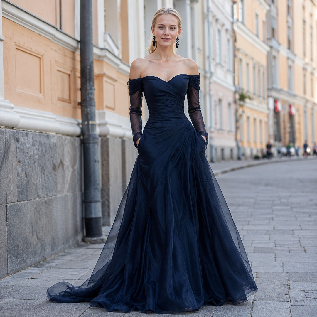 Eveliina - Long dress with bare shoulders
