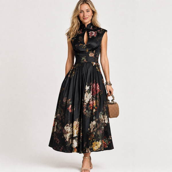 Elsa - Pleated Midi Dress with Floral Pattern