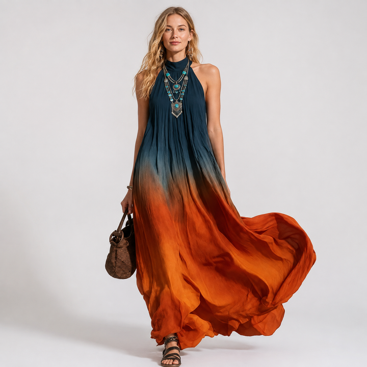Helmi – Long Halter Neck/V-Neck Ombre Dress