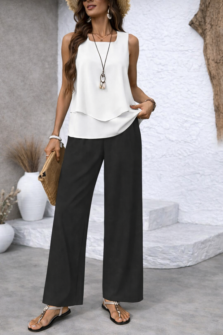 Gregoria™ | Bicolor Combination White Top and Black Pants