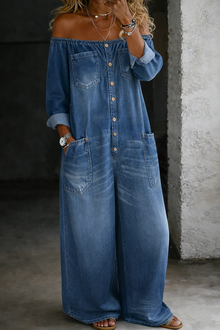 Elena | Long-Sleeve Off-Shoulder Jumpsuit