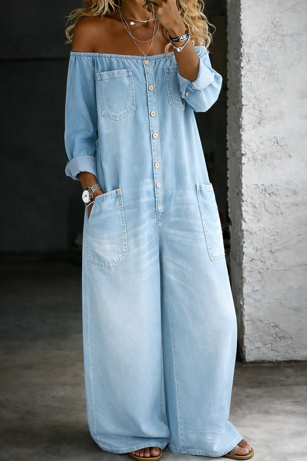 Elena | Long-Sleeve Off-Shoulder Jumpsuit