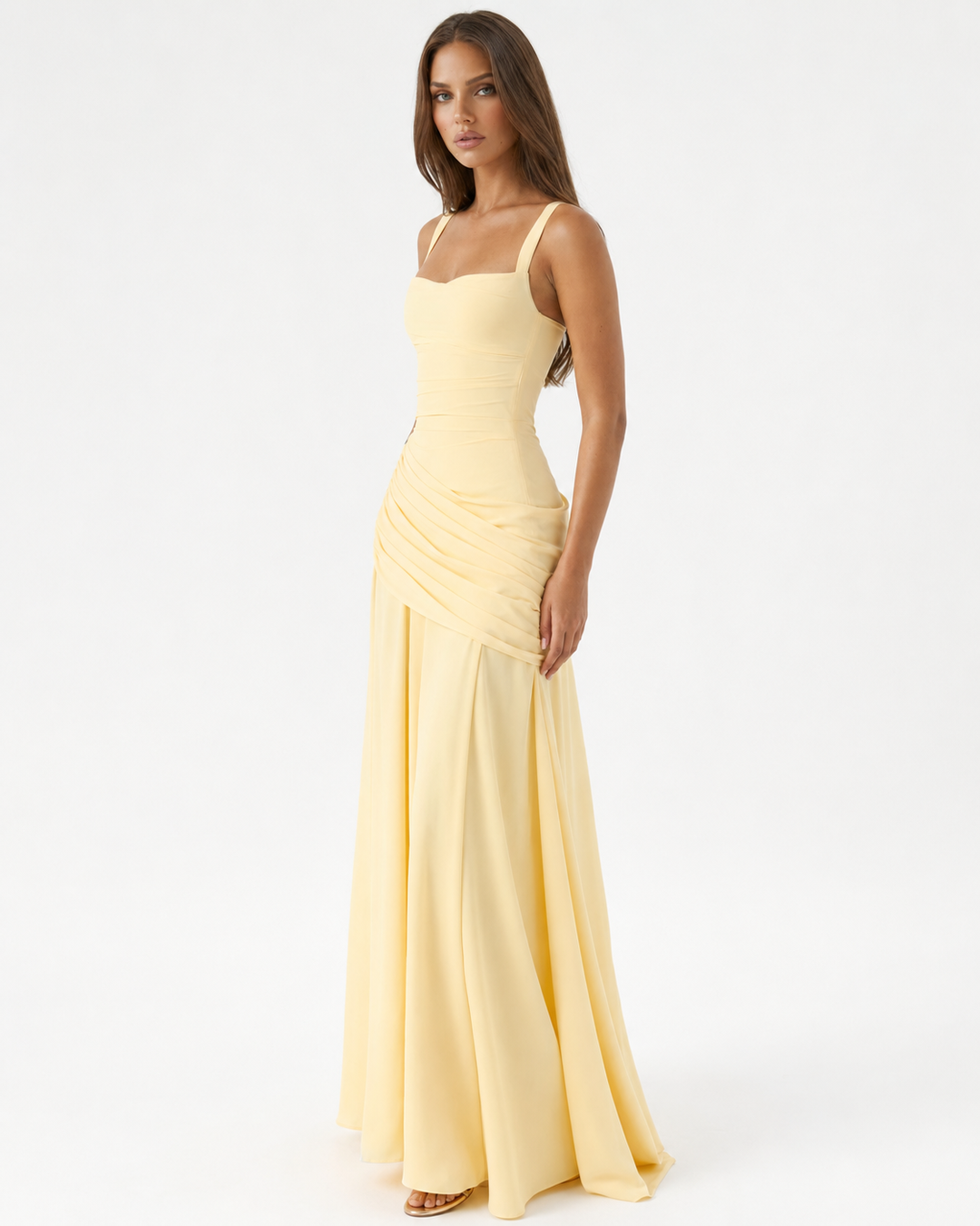 Enni – Pleated Maxi Dress with Square Neckline