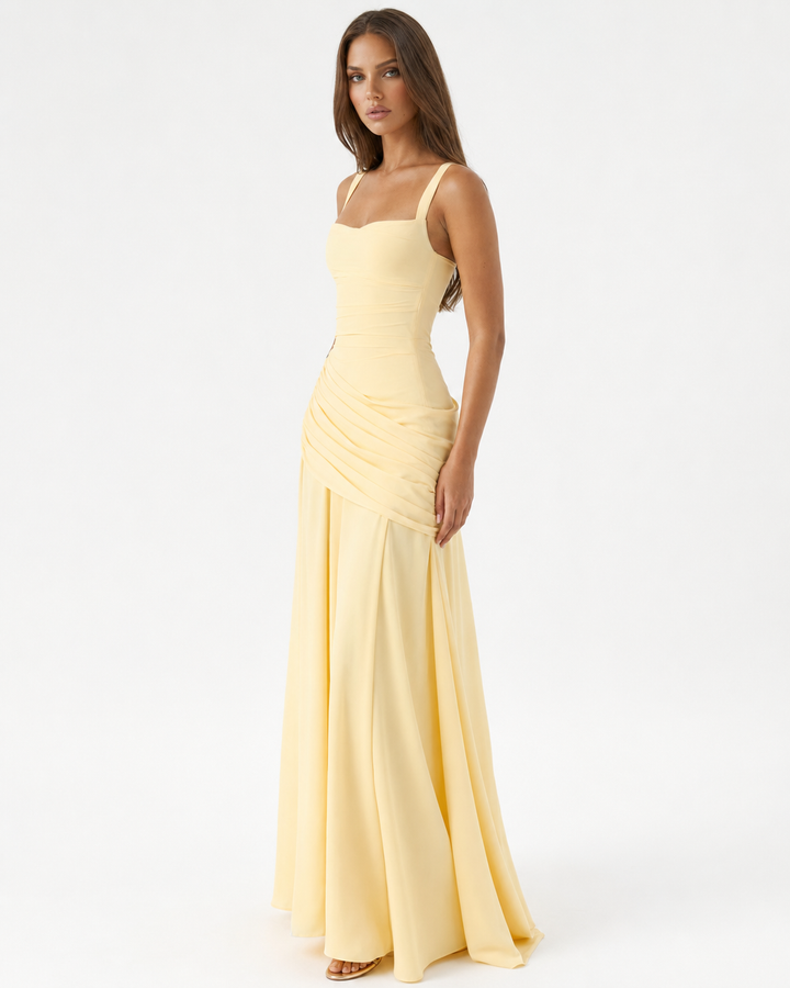 Enni – Pleated Maxi Dress with Square Neckline